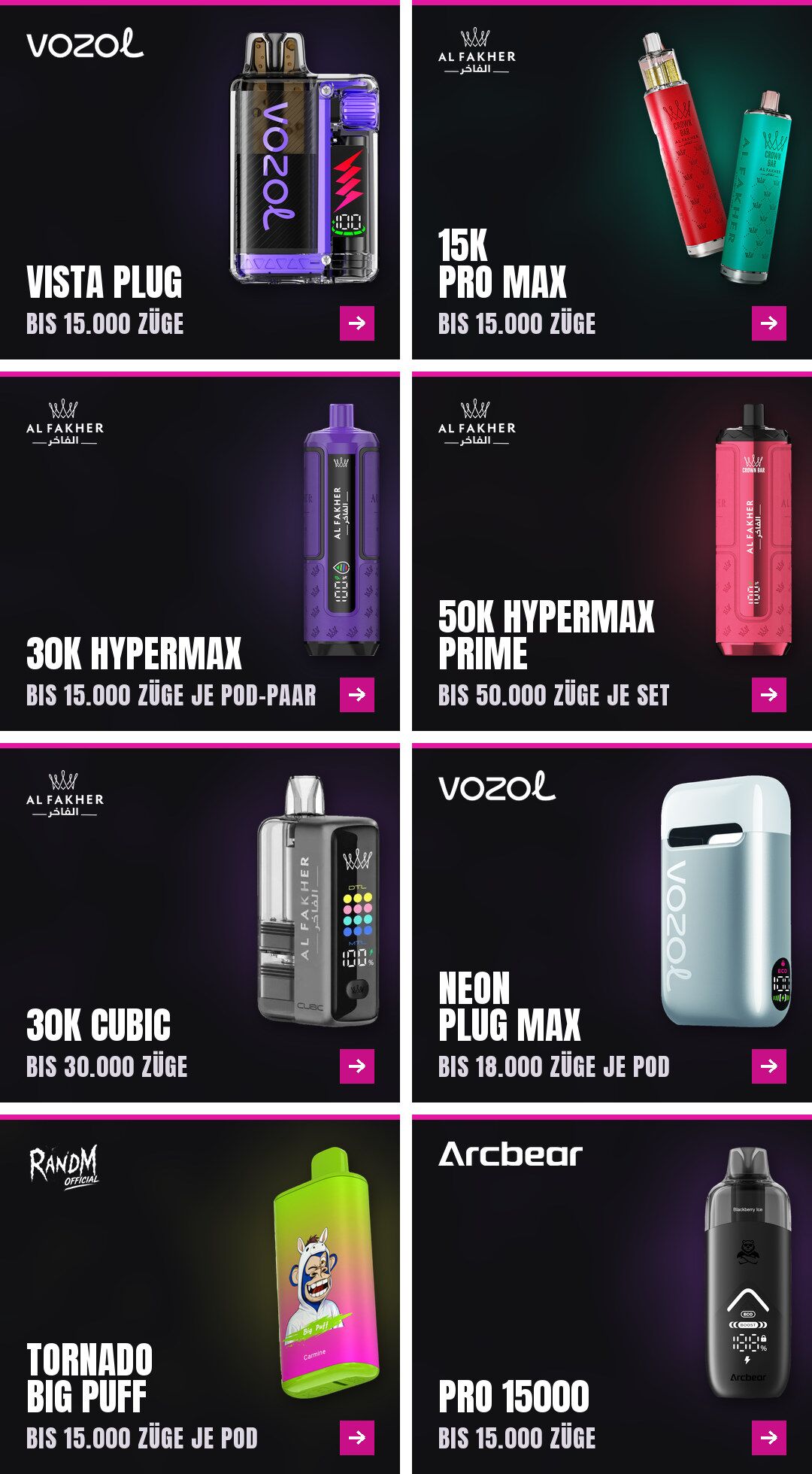 Beliebte Big Puffs: Vozol, Al Fakher, RandM und Arcbear