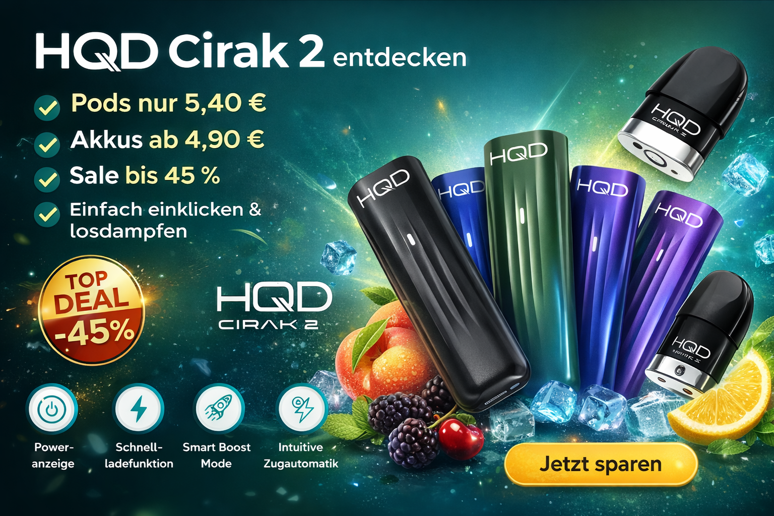 HQD Pods im Sale. Pods nur für 5,40 € bei fogsmoke erhältlich.