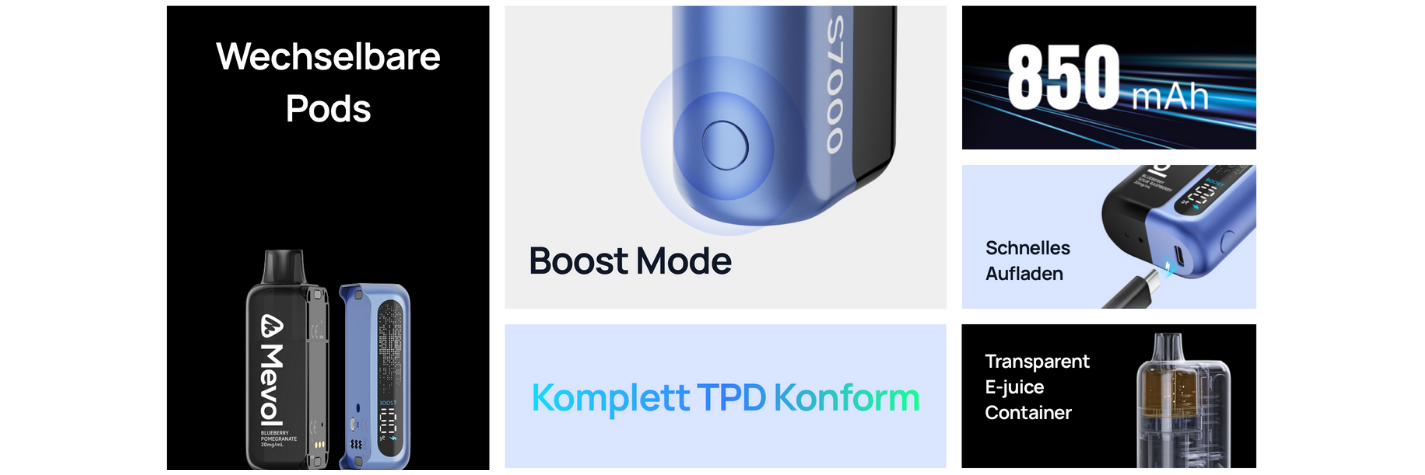 mevol s7000 mit 14.000 Zügen mit wechselbaren Pods, Boost...