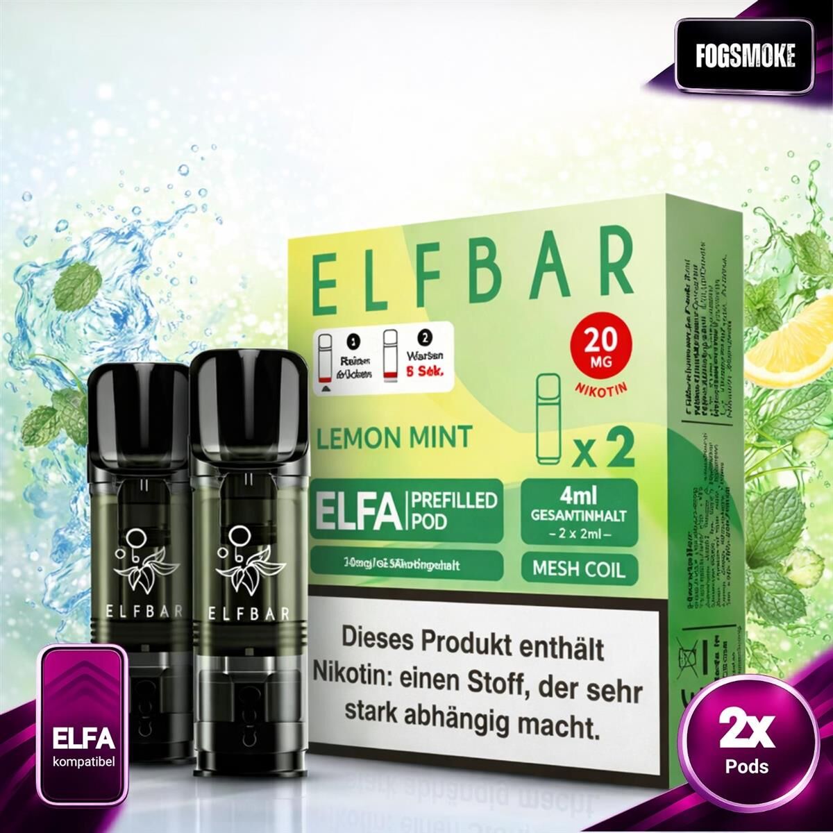 elfbar minze pods ELFBAR ELFA Lemon Mint 20mg Nikotin 2er Pack main image 0