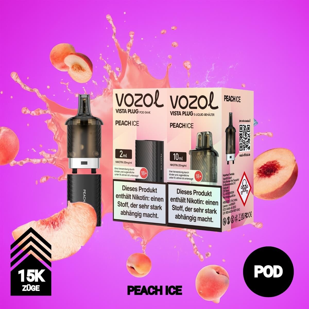 Vozol Vista Plug - 15.000 Züge | Peach Ice