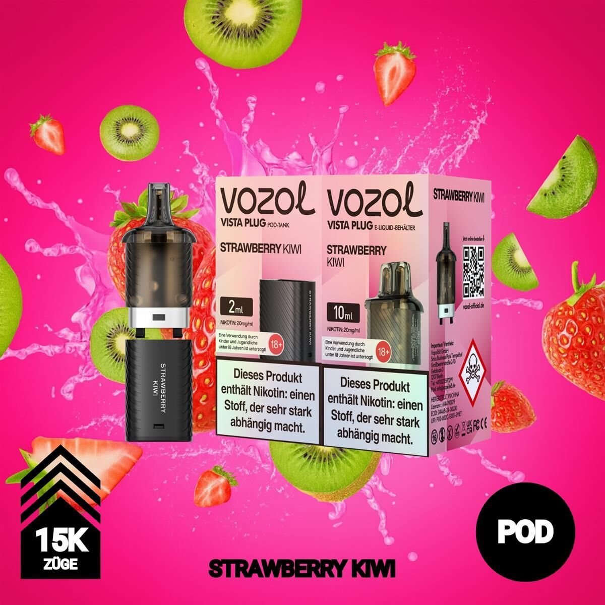Vozol Vista Plug - 15.000 Züge | Strawberry Kiwi
