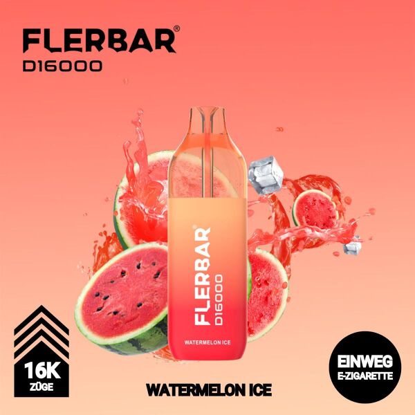 Flerbar D16000 Big-Puff-System – Watermelon Ice, 10 ml Liquid + 2 ml Tank