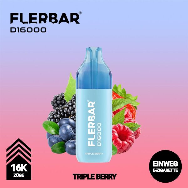 Flerbar D16000 Big-Puff-System – Triple Berry, 10 ml Liquid + 2 ml Tank