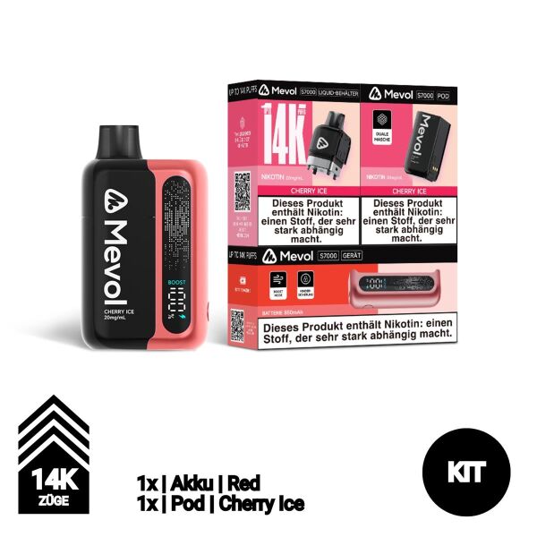 Mevol S7000 | KIT | Akku Red + Pod Cherry Ice | 14.000 Züge