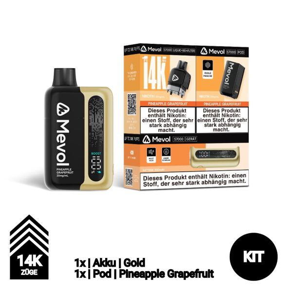 Mevol S7000 | KIT | Akku Gold + Pod Pineapple Grapefruit | 14.000 Züge
