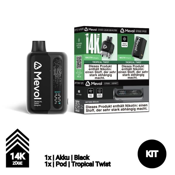 Mevol S7000 | KIT | Akku Black + Pod Tropical Twist | 14.000 Züge