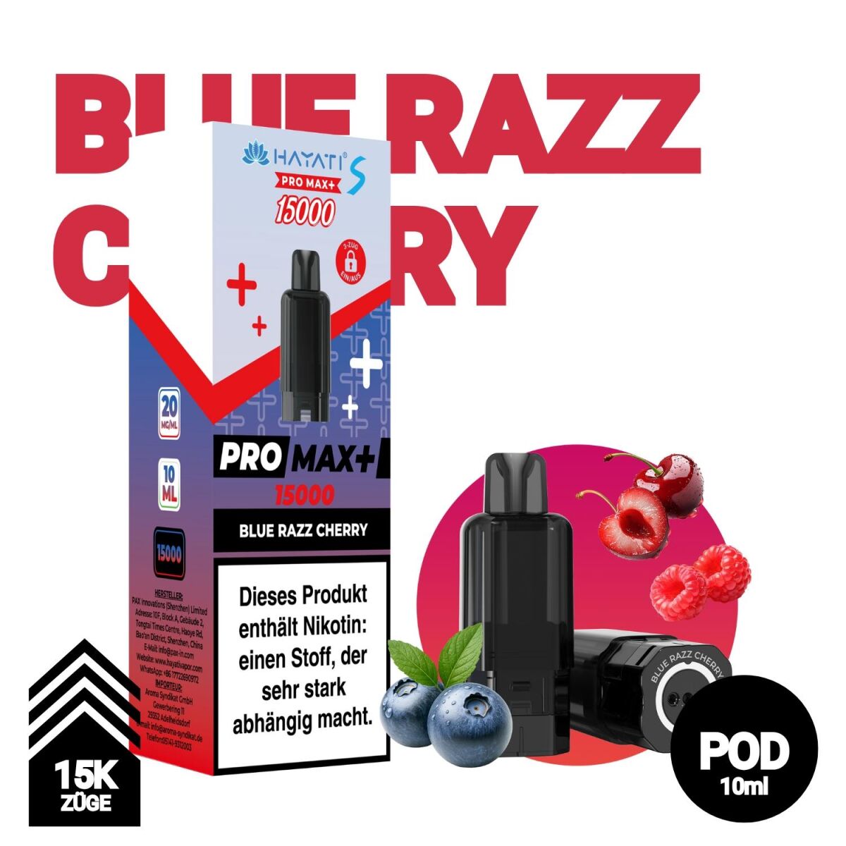 Hayati Pro Max+ Blue Razz Cherry 15.000 Zge | 20mg Nikotin