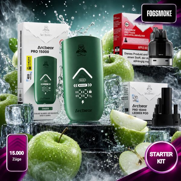 Arcbear by Flerbar | Starterkit | Akku Green + Pod Apple Ice