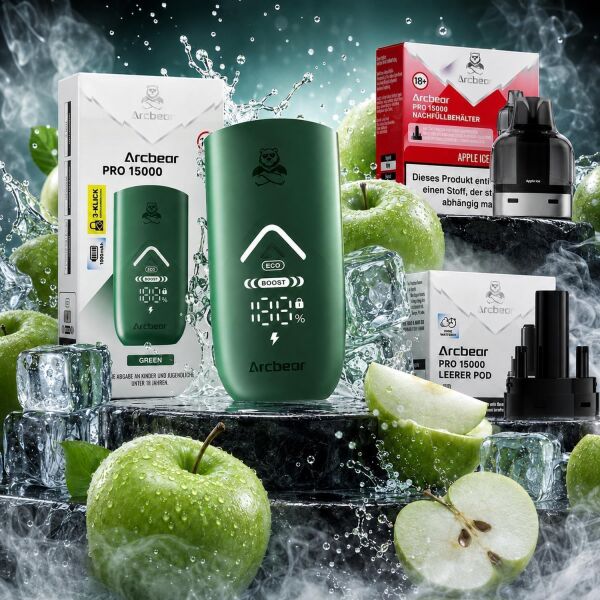 Arcbear by Flerbar Pod-Kit – Akku Green + Pod Apple Ice