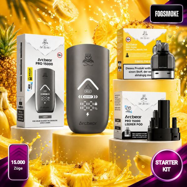 Arcbear by Flerbar | Starterkit | Akku Gray + Pod Banana Pineapple