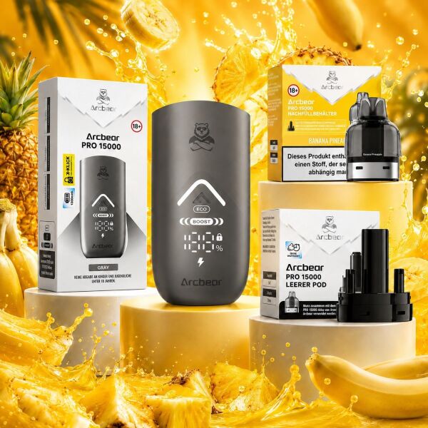 Arcbear by Flerbar Pod-Kit – Akku Gray + Pod Banana Pineapple