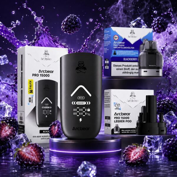 Arcbear by Flerbar Pod-Kit – Akku Black + Pod Blackberry Ice