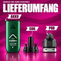 Lieferumfang Arcbear Pro 15000 Kit: Akku, Coil und Pod