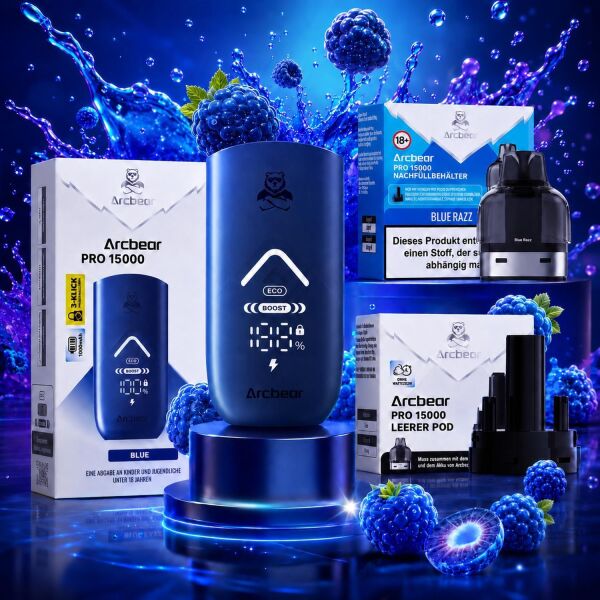 Arcbear by Flerbar Pod-Kit – Akku Blue + Pod Blue Razz Ice