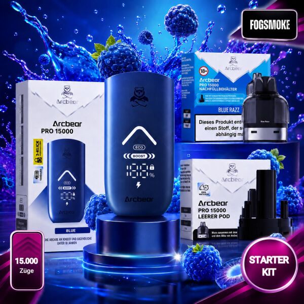 Arcbear by Flerbar | Starterkit | Akku Blue + Pod Blue Razz Ice