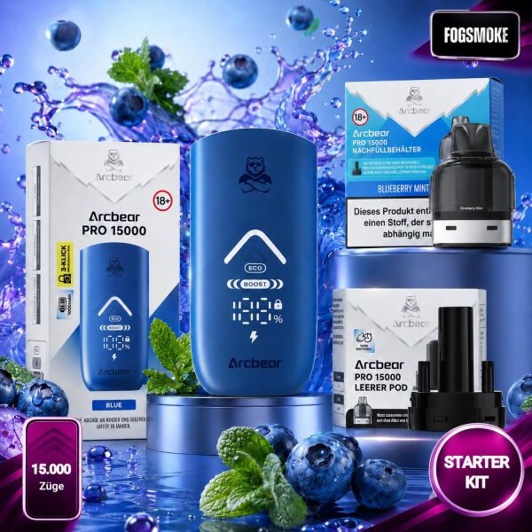 Arcbear by Flerbar | Starterkit | Akku Blue + Pod Blueberry Mint