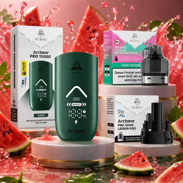 Arcbear by Flerbar Pod-Kit – Akku Green + Pod Chewy Watermelon