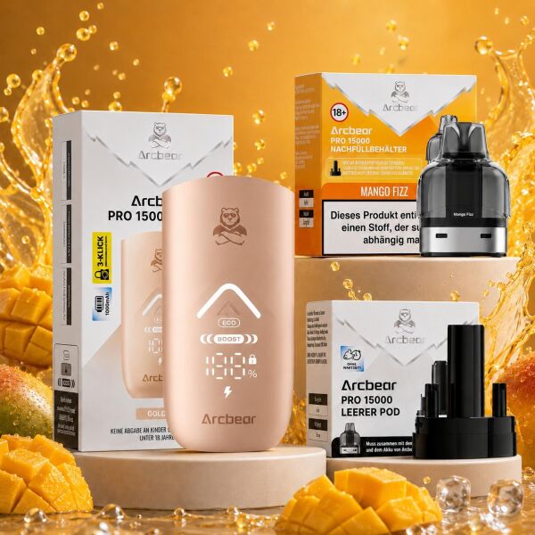Arcbear by Flerbar Pod-Kit – Akku Gold + Pod Mango Fizz