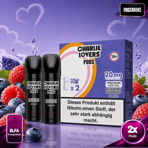 Charlie Lovers | 2er Pod | Blueberry Raspberry | ELFA-Kompatibel | 20mg/ml