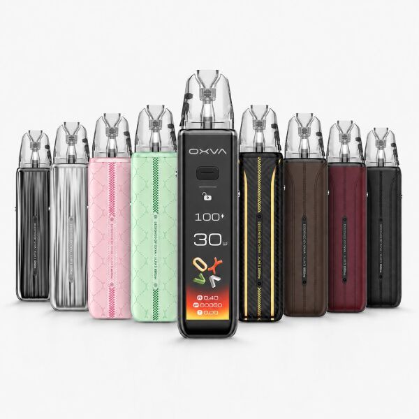 OXVA XLIM 3 Ultra Pod-Kit, mehrere Farben nebeneinander, jede mit großem Bildschirm auf der Vorderseite