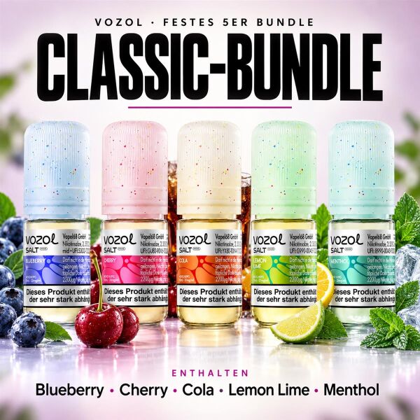 Fünf 10 ml-Flaschen der klassischen Sorten in einem Bundle