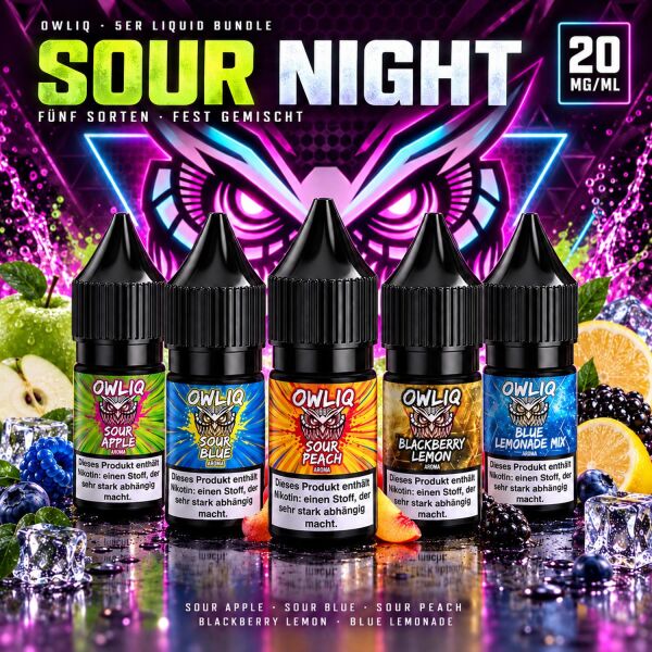 OWLIQ | 5x Nicsalt Liquid | SOUR NIGHT-Bundle | 20mg/ml