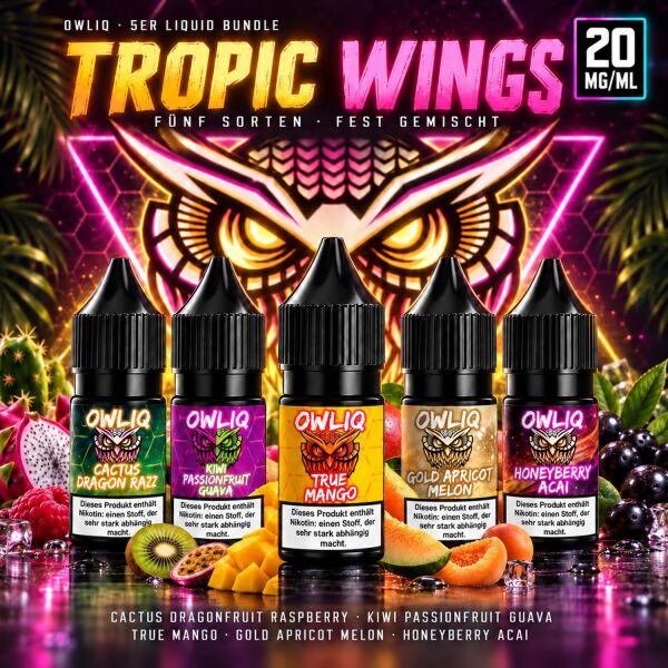 OWLIQ | 5x Nicsalt Liquid | TROPIC WINGS-Bundle | 20mg/ml