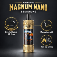 Aspire Magnum Nano Bedienung: einstellbarer Airflow, Zugautomatik, für DL und RDL