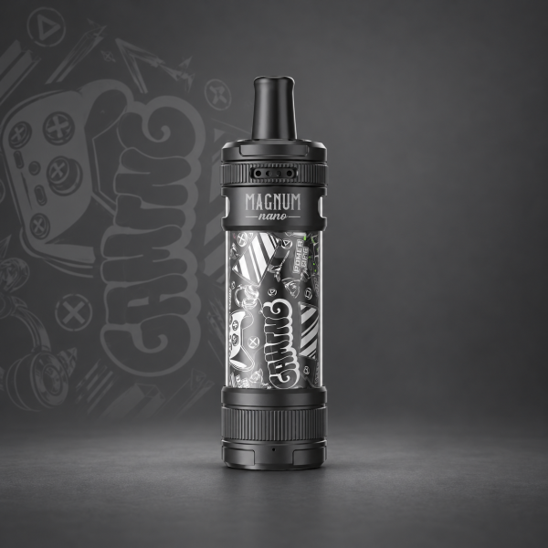 Aspire Magnum Nano Pod-Kit Black & Gaming Fuse – Schwarz mit Gaming-Muster, Controller und dem Schriftzug GAMING
