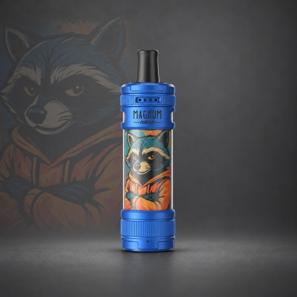 Aspire Magnum Nano Pod-Kit Blue & Street Racoon – Blau mit einem Waschbären im orangefarbenen Kapuzenpullover