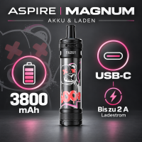 Aspire Magnum Akku und Laden: 3.800 mAh, USB-C, bis zu 2 A Ladestrom