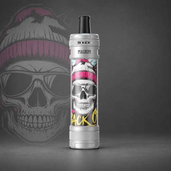 Aspire Magnum Pod-Kit Silver & Funky Skull – Silber mit Totenkopf, Sonnenbrille und pink-weißer Strickmütze