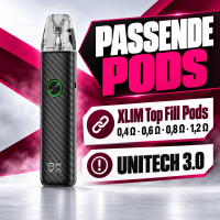 OXVA XLIM 4 Infobild passende Pods: XLIM Top Fill Pods mit 0,4, 0,6, 0,8 und 1,2 Ohm, UNITECH 3.0