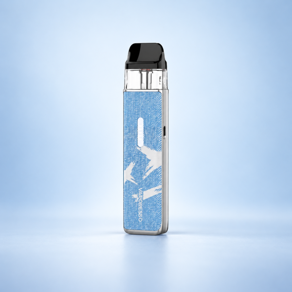 Vaporesso XROS 6 Mini Pod-Kit Blue Denim – Blau mit weißem Muster vor dezentem Hintergrund