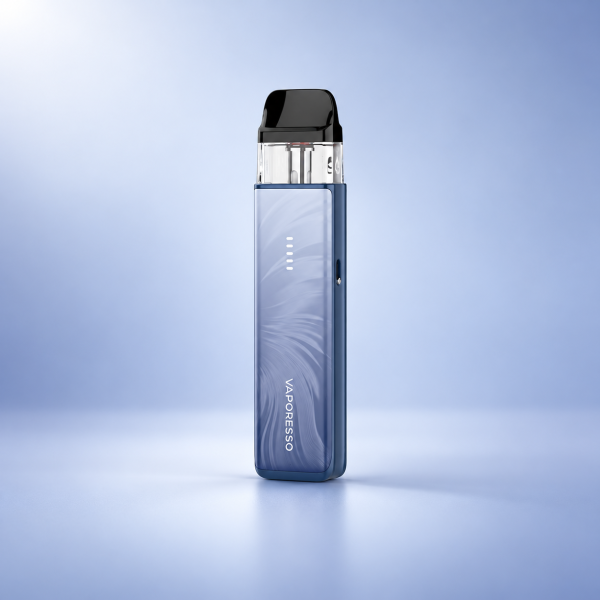 Vaporesso XROS 6 Mini Pod-Kit Plume Blue – Dunkelblau mit Muster vor dezentem Hintergrund
