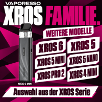 Vaporesso XROS Familie: XROS 6, XROS 5, XROS 5 Mini, XROS 5 Nano, XROS Pro 2 und XROS 4 Mini