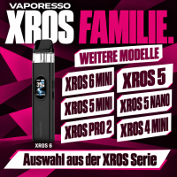 Vaporesso XROS Familie: XROS 6 Mini, XROS 5, XROS 5 Mini, XROS 5 Nano, XROS Pro 2 und XROS 4 Mini