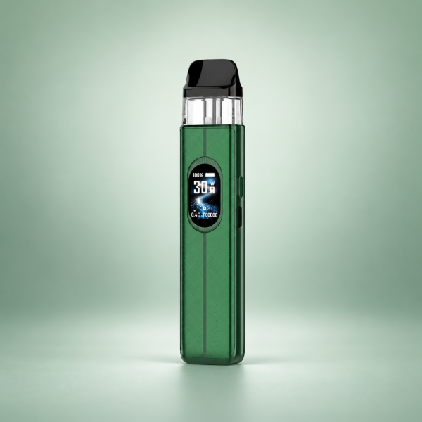 Vaporesso XROS 6 Pod-Kit Silk Green – Grün mit Display vor dezentem Hintergrund
