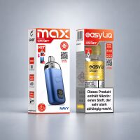 Grabit MAX Kit Blau und easyLiq Banana Ice in der Verpackung