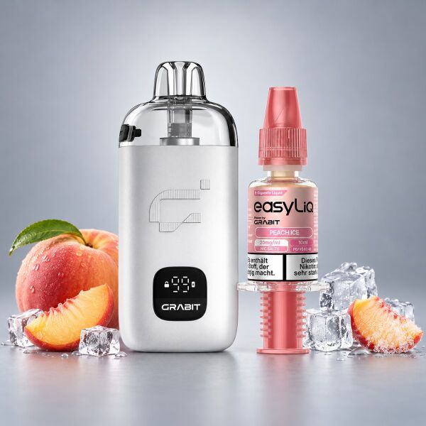 Grabit MAX Bundle: Kit in Silber und easyLiq Peach Ice mit Zutaten der Sorte