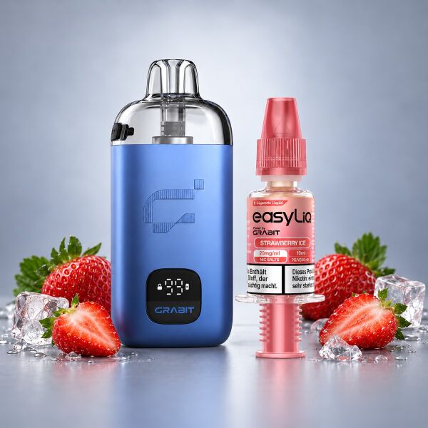 Grabit MAX Bundle: Kit in Blau und easyLiq Strawberry Ice mit Zutaten der Sorte