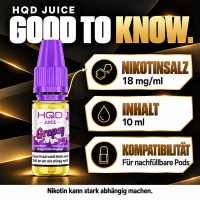 HQD Juice Good to know: Nikotinsalz 18 mg/ml, 10 ml, für nachfüllbare Pods