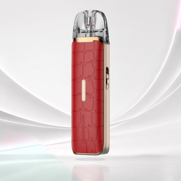 Vaporesso Luxe Q3 Pod-Kit in Birkin Red – rotes Gehäuse mit Krokoprägung und goldfarbenem Rahmen