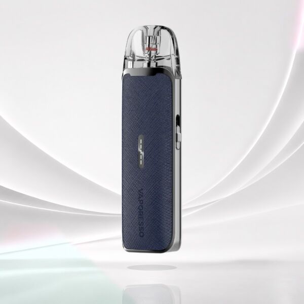 Vaporesso Luxe Q3 Pod-Kit in Prussian Blue – dunkelblaues Gehäuse mit Lederstruktur und silberfarbenem Rahmen