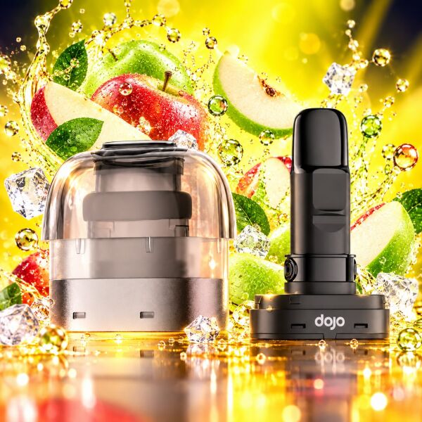 Dojo Blast X Pod Apple Soda: Nachfüllbehälter und leerer Pod ohne Verpackung