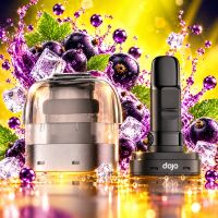 Dojo Blast X Pod Blackcurrant Ice: Nachfüllbehälter und leerer Pod ohne Verpackung