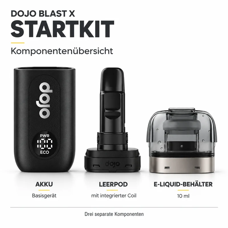 Dojo Blast X Starterkit: Akku, Leerpod und E-Liquid-Behälter mit 10 ml