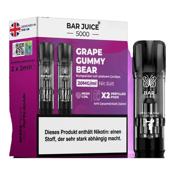 Bar Juice Pods mit Packung, Sorte Grape Gummy Bear