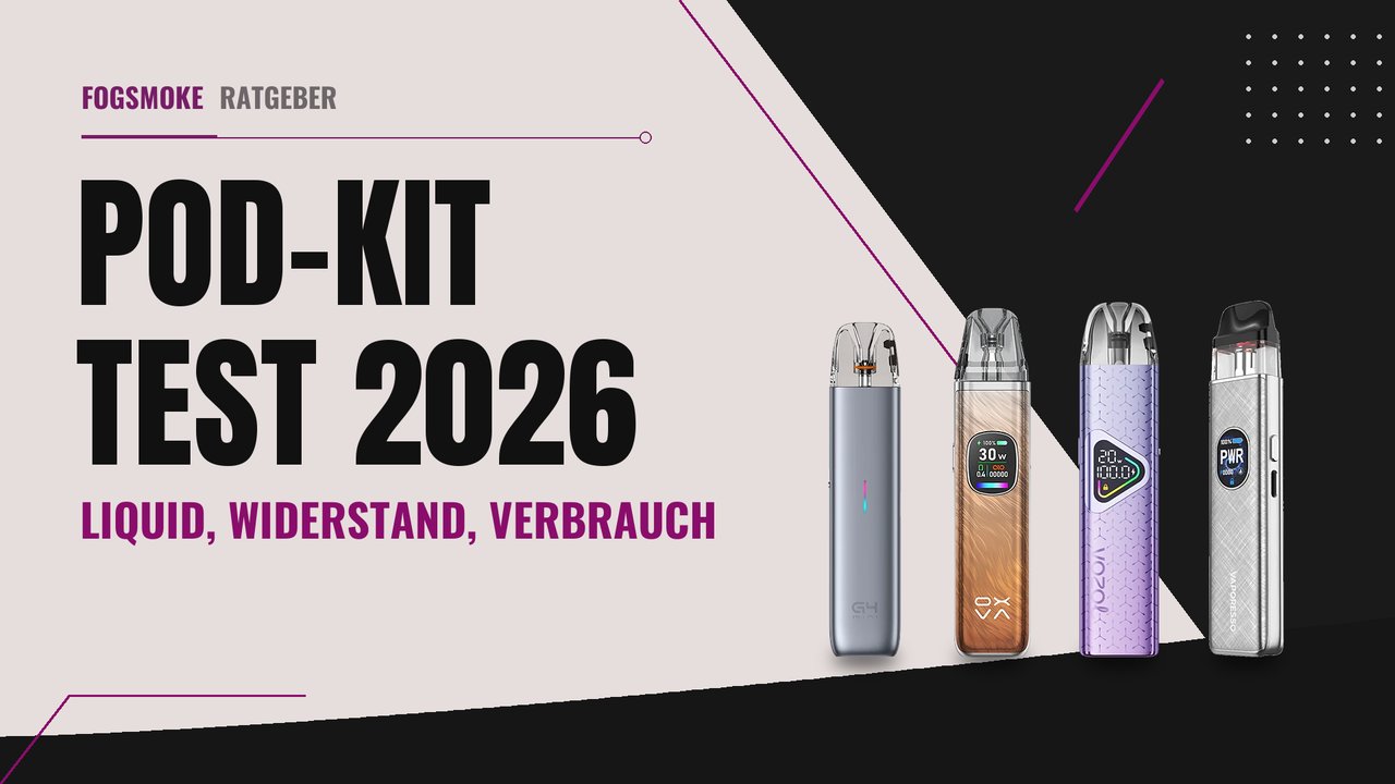 Uwell Caliburn G4 Mini, OXVA Xlim Pro 2, Vozol Ace Go und Vaporesso XROS 5 mit eingesetztem Pod nebeneinander